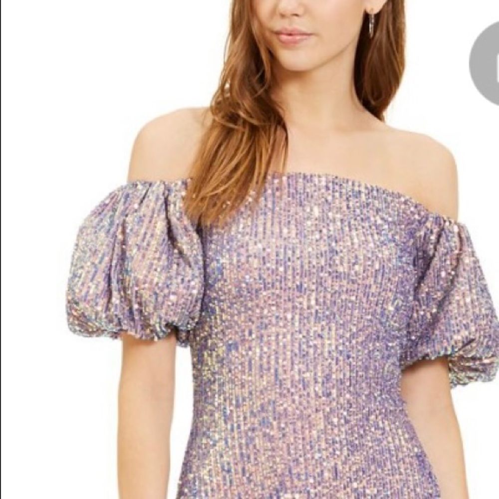 Blondie Nites Juniors’ Off -The-Shoulder Puff Sleeves Dress
